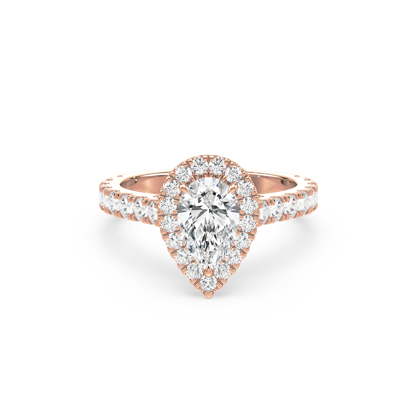 Pear Solitaire Halo Shank Ring
